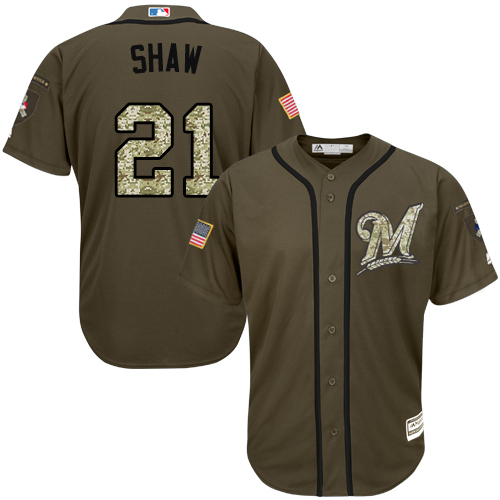 Brewers #21 Travis Shaw Green Salute to Service Stitched Youth MLB Jersey